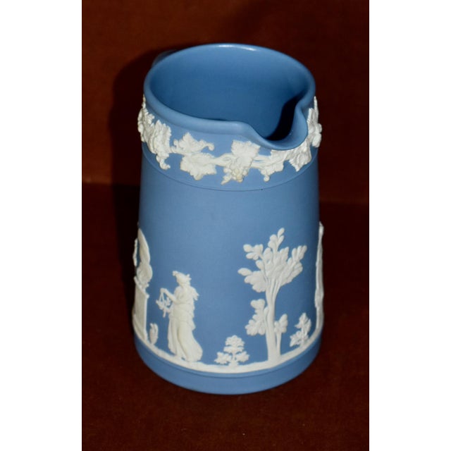 Vintage Wedgwood England Portland Jasperware Grape Pitcher Blue & White For Sale In Philadelphia - Image 6 of 13