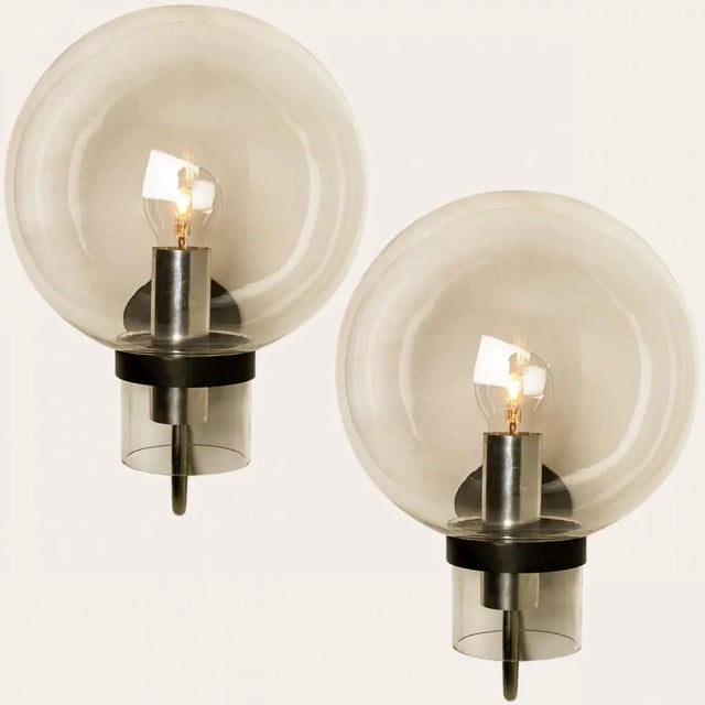 Clear Glass and Metal Wall Lamps by Glashütte Limburg, 1975s For Sale - Image 3 of 10