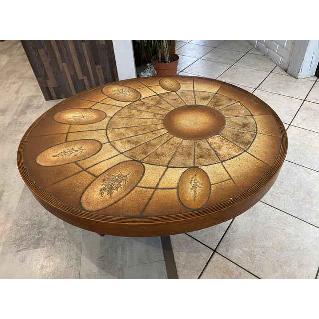 Round and oval ceramic coffee table by Barrois Vallauris, 1960s vintage herbarium model Beautiful coffee table in wood and...