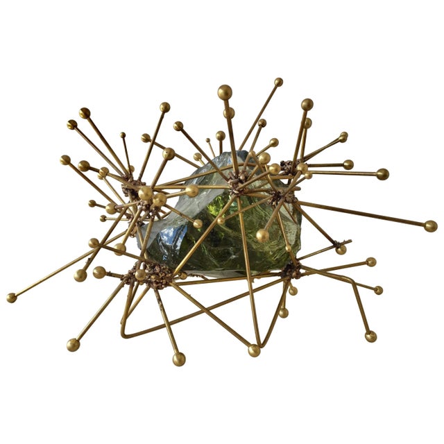 Brass Atomic Explosion Brass and Raw Glass Block Sculpture For Sale - Image 8 of 8