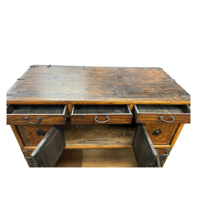 Asian Pattern Brown Black Hardware Drawers Accent Storage Cabinet For Sale - Image 11 of 13