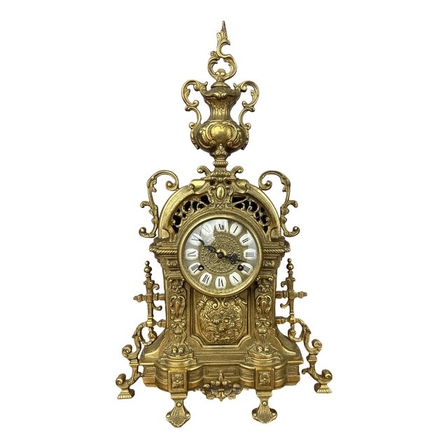 Vintage Style Brass Ornate Mantel Clock For Sale