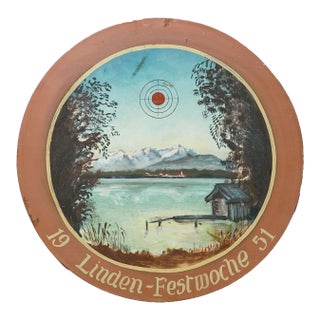 Vintage Honor Shooting Target With Landscape and Lake Painting, Germany 1951 For Sale