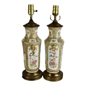 Pair of Chinese Rose Medallion Lamps