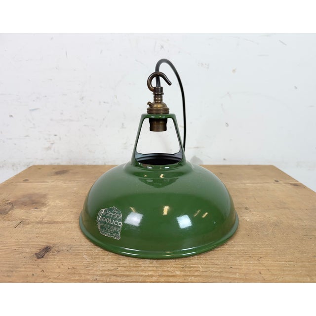 Industrial Green Enamel Factory Pendant Lamp from Coolicon, 1950s For Sale - Image 9 of 18
