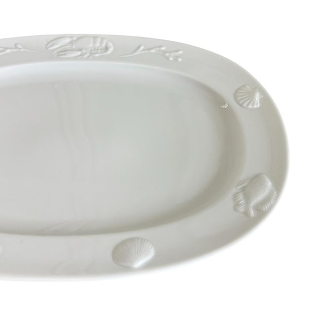 French Country Vintage Apilco France Porcelain Lobster Seashell Motifs White Serving Platter For Sale - Image 3 of 6