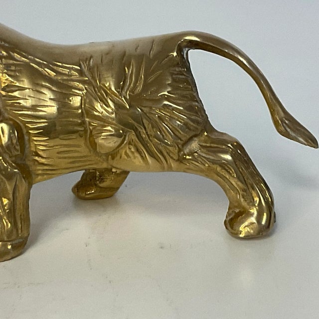 Mid-Century Hollywood Regency Rustic Heavy Solid Brass Bull For Sale - Image 9 of 12