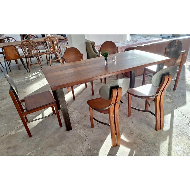 Mid-Century Brutalist Teak and Steel Dining Chairs, Set of 6 For Sale - Image 17 of 18