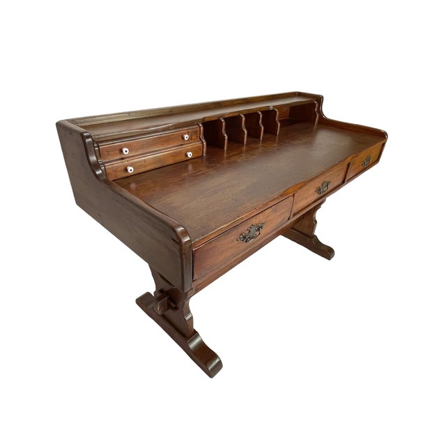 Early 20th Century Victorian Solid Pine Writing Desk With Hutch For Sale - Image 16 of 17