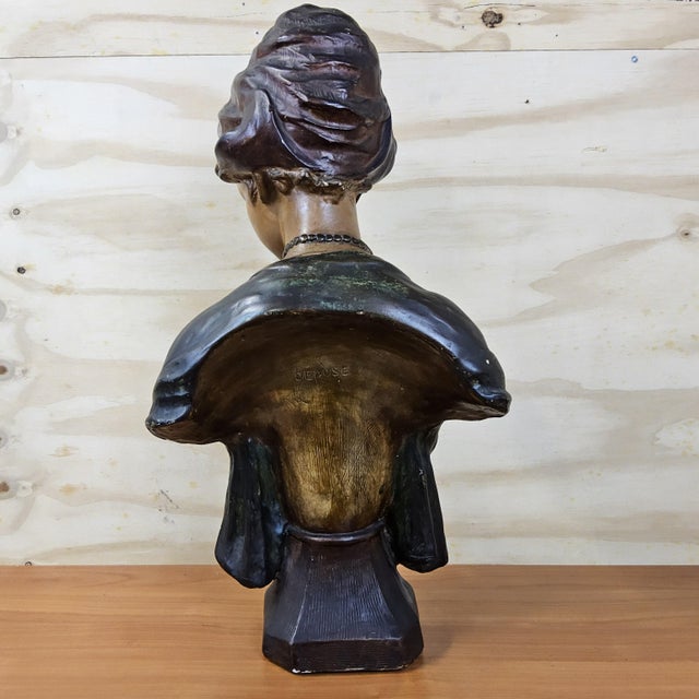 Antique Art Nouveau Plaster Lady Bust For Sale - Image 9 of 17
