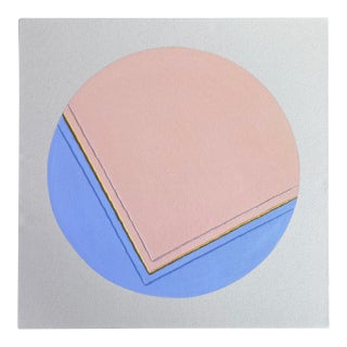 Original Painting | Cornflower Blue and Pink Circle Abstract Painting by Emily Keating Snyder, 20 X 20 In. For Sale