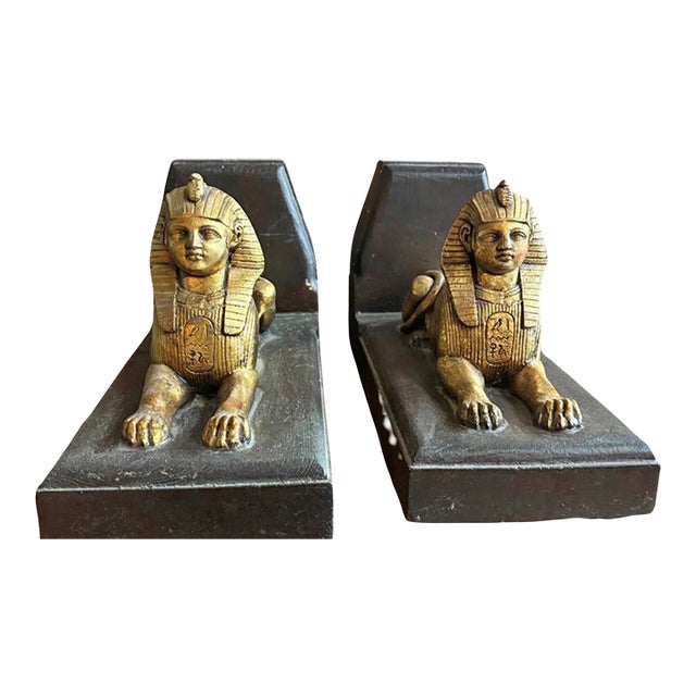 Vintage Egyptian Revival Sphinx Bookends by Ibarra Gonzales, Pair For Sale