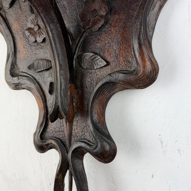 Antique Italian Liberty Art Nouveau Wall Shelf in Carved Wood, 1890s For Sale - Image 3 of 16