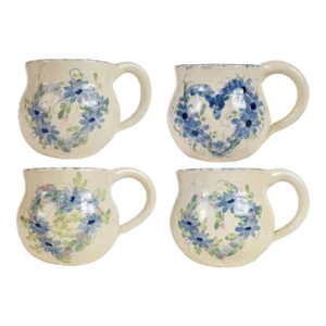 Mid 20th Century Hand Painted East Texas Pottery Spring Heart Cups Mugs - Set of 4