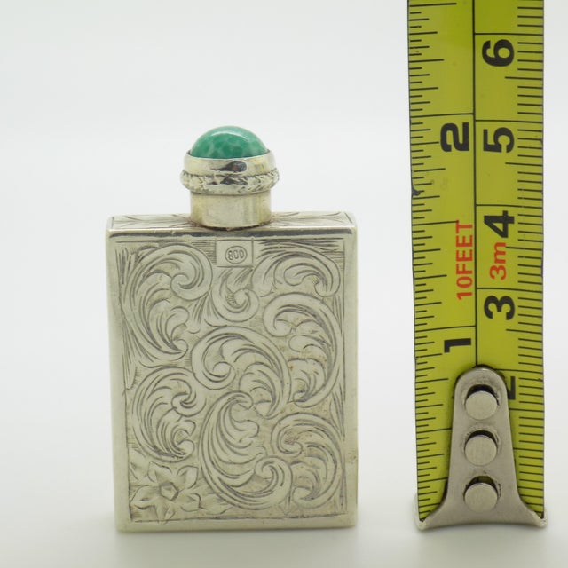 Vintage Italian Silver 800 Chiseled Perfume Bottle with Turquoise Stone Cap, 1970s For Sale - Image 12 of 14