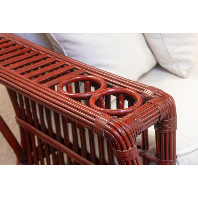 Vintage Palecek President's Sofa & Chair 3 Piece Rattan Patio Sofa & Chair Set For Sale - Image 15 of 18