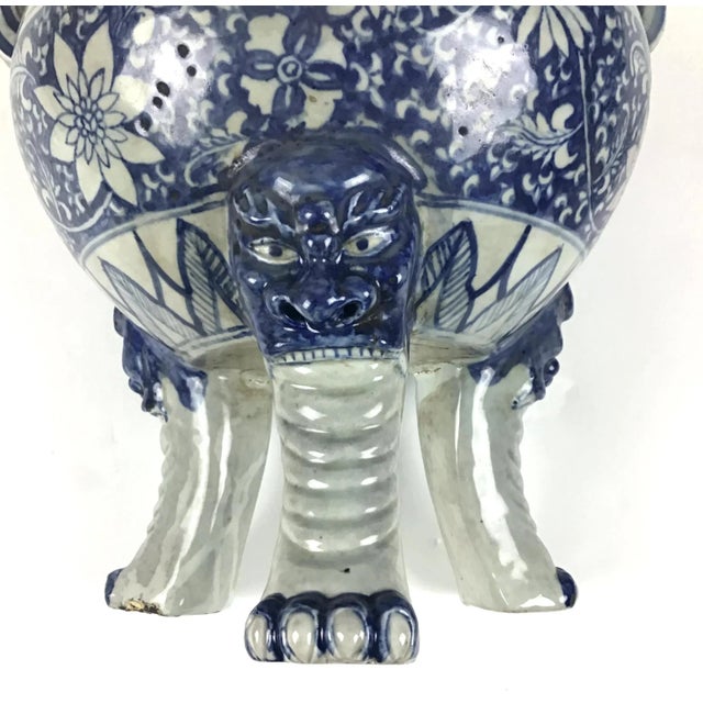 Blue Antique Chinese Blue and White Tripod Incense Burner For Sale - Image 8 of 13