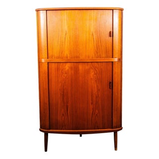 Mid Century Danish Modern Corner Cabinet Teak Wood Bar Tambour Skovmand Andersen For Sale