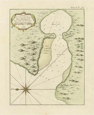 Handcolored Engraved Map of Roseaux, St. Lucia Island by Bellin, 1763
