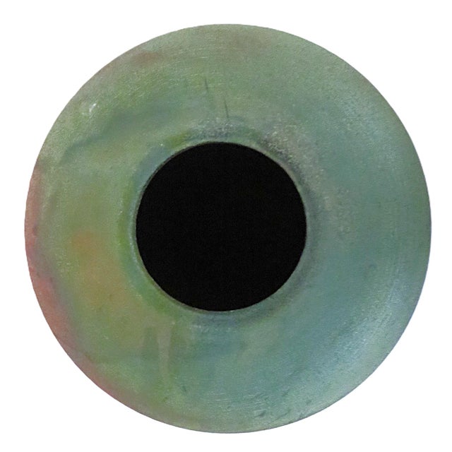 Green Brutalist Raku Pottery Vase Urn With Geode Lid Signed 17 1/2" For Sale In Providence - Image 6 of 7