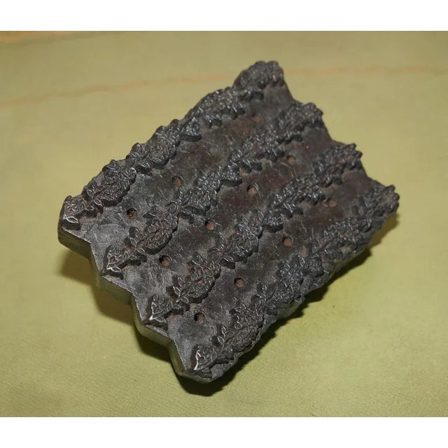 Large Antique Hand Carved Floral Printing Block for Wallpaper For Sale - Image 11 of 13