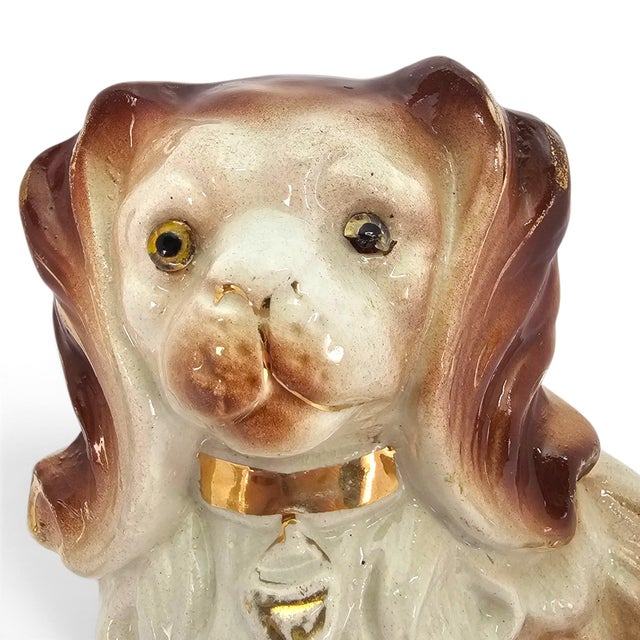 Late 19th Century English Staffordshire Glass-Eyed Spaniel Mantel Dog For Sale - Image 11 of 13