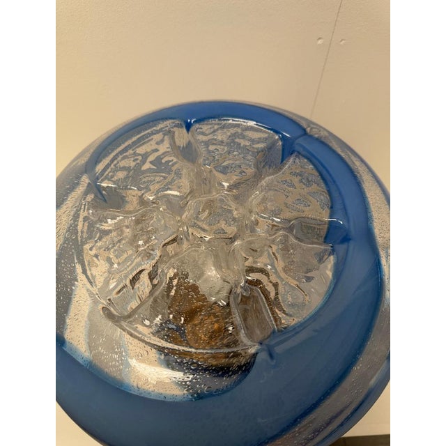 Hand blown glass table lamp resting on a solid brass base by Toni Zuccheri , VeArt . Murano C1970 The lamp is composed of...