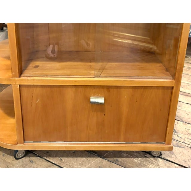 Mid 20th Century Mid Century Art Deco Rolling Bar Cart With Drop Front and Glass Bar Storage on the Reverse. For Sale - Image 5 of 10