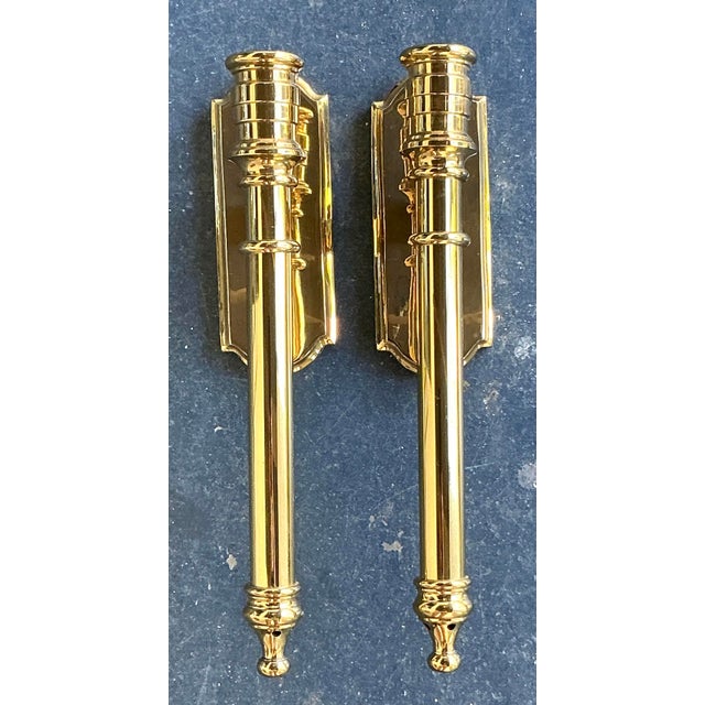 Neoclassical Vintage Regency Polished Brass Hurricane Candle Sconces For Sale - Image 3 of 7