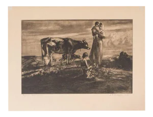 Signed Original Pastoral Etching by John E. Costigan