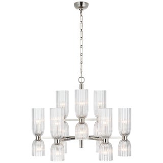 AERIN for Visual Comfort Signature Asalea Medium Two-Tier Chandelier in Polished Nickel with Clear Glass For Sale