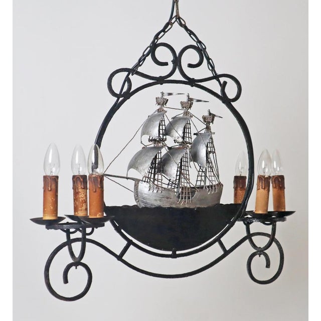 Wrought Iron Sailing Ship Frigate Hanging Lamp For Sale - Image 5 of 18