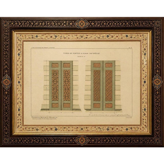 Title: seljuk geometric door designs of konya, islamic architecture, raymond 1924 : an original color lithographic...
