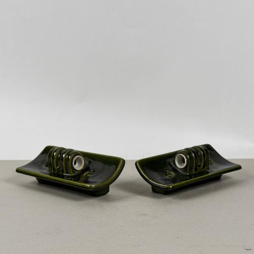 Art Deco Wall Lamps in Green Glazed Ceramic, Set of 2 For Sale - Image 3 of 9