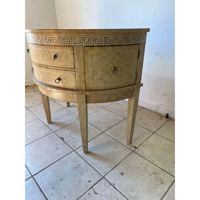 Neoclassical Late 20th Century Neoclassical Style Enamel Painted Demilune Side Cabinet Sideboard For Sale - Image 3 of 12