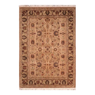 Boho Chic 1990's Tan/Green Wool Rug - 6'2'' X 8'11'' For Sale
