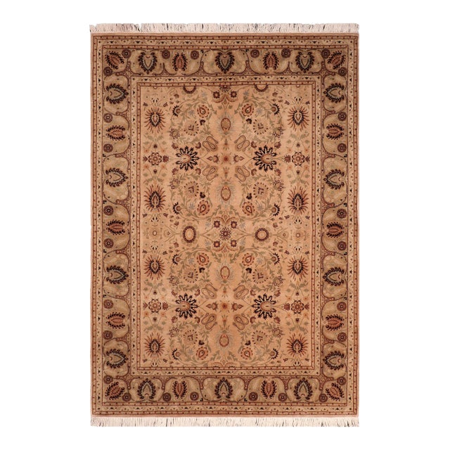 Boho Chic 1990's Tan/Green Wool Rug - 6'2'' X 8'11'' For Sale