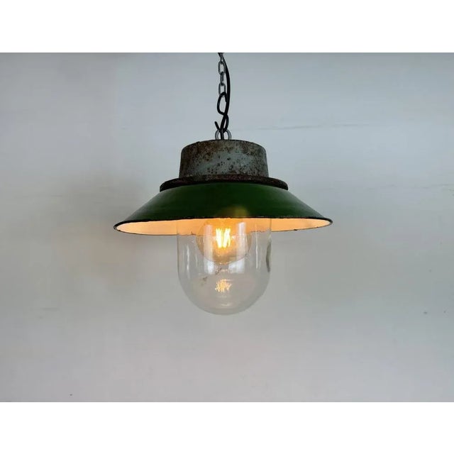 Industrial Green Enamel and Cast Iron Pendant Light, 1960s For Sale - Image 14 of 16