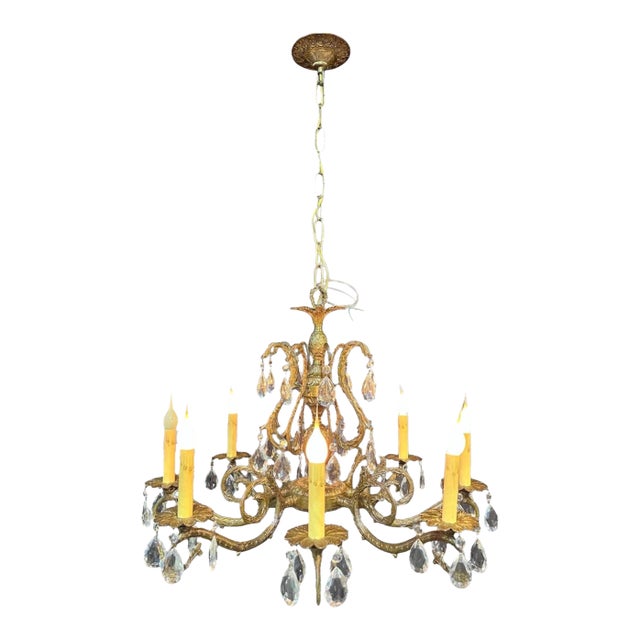 1940s Solid Brass Rococo Chandelier For Sale