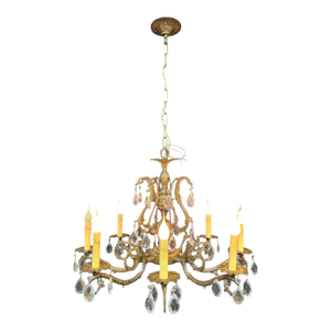 1940s Solid Brass Rococo Chandelier