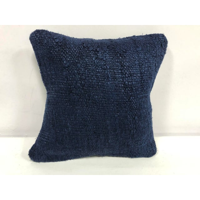 Turkish Natural Blue Tribal Hemp Kilim Pillow For Sale In Phoenix - Image 6 of 6