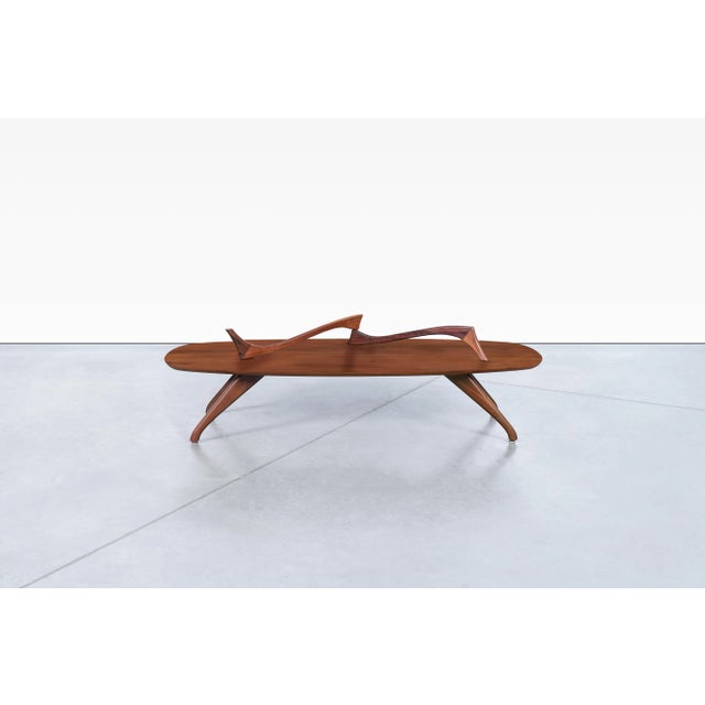Mid-Century Modern Mid-Century Modern Sculptural Walnut and Glass Coffee Table After Vladimir Kagan For Sale - Image 3 of 12