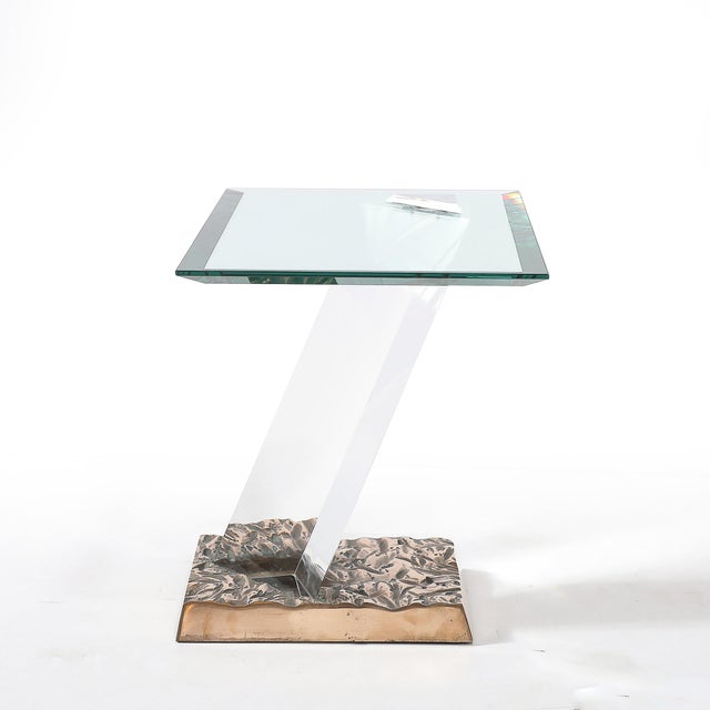 Metal Mid-Century Bronze, Glass & Lucite "Ff 24/16 Side Table" Signed Jeffrey Bigelow For Sale - Image 7 of 12