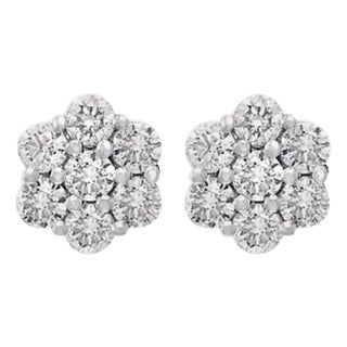 2.80 Carat, 7 Diamond Floral Cluster Flower Stud Earrings in 14 Karat WhiteGold For Sale
