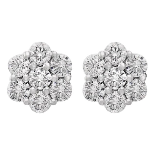 2.80 Carat, 7 Diamond Floral Cluster Flower Stud Earrings in 14 Karat WhiteGold For Sale