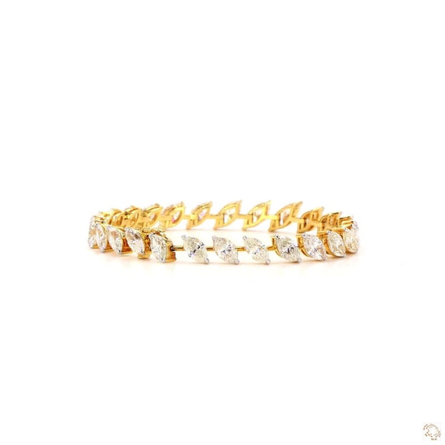 Metal 14 Carat Marquise Cut Diamond Gold Bracelet For Sale - Image 7 of 9