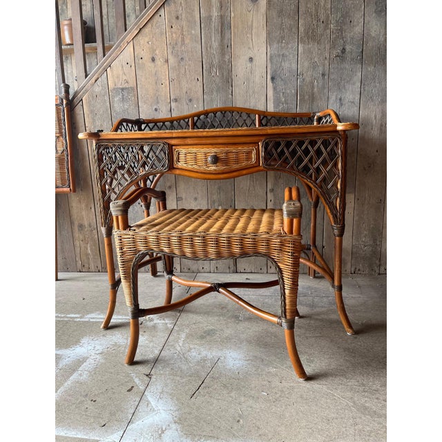 Vintage Wicker Dressing Table with Matching Stool, Set of 2 For Sale - Image 5 of 7