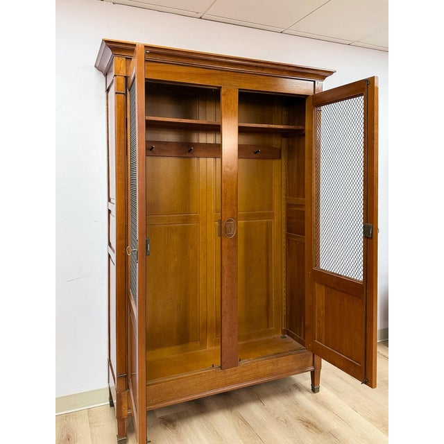 Wood Vintage Wardrobe Grange French Antique Style Locking Bronze Dowel Armoire For Sale - Image 7 of 14