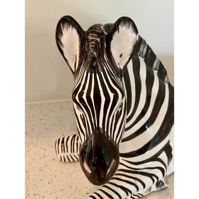 Italian Vintage Hand Painted Porcelain Large Zebra Sculpture