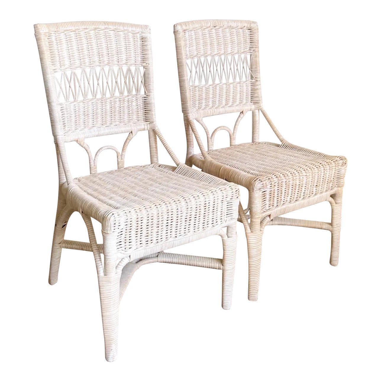 Boho Chic White Washed Wicker Rattan Side Chairs a Pair Chairish